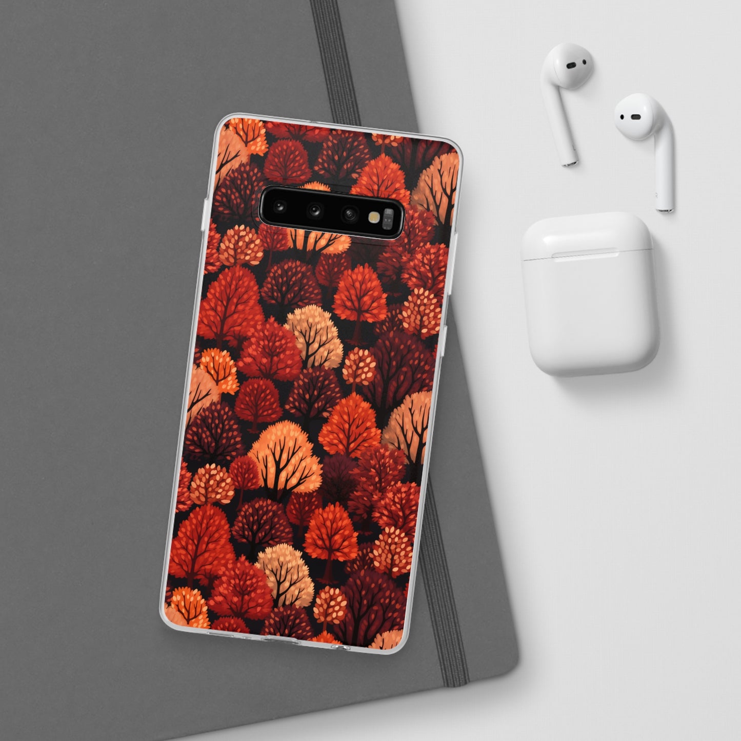 Crimson Forest: Autumn Trees in Vibrant Detail - Flexible Phone Case