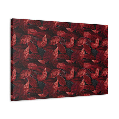 Scarlet Whispers: Lush Autumn Colours in Botanical Bliss - Satin Canvas, Stretched