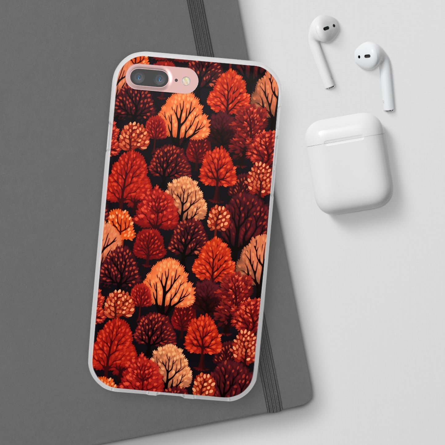 Crimson Forest: Autumn Trees in Vibrant Detail - Flexible Phone Case