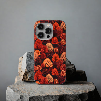 Crimson Forest: Autumn Trees in Vibrant Detail - Flexible Phone Case