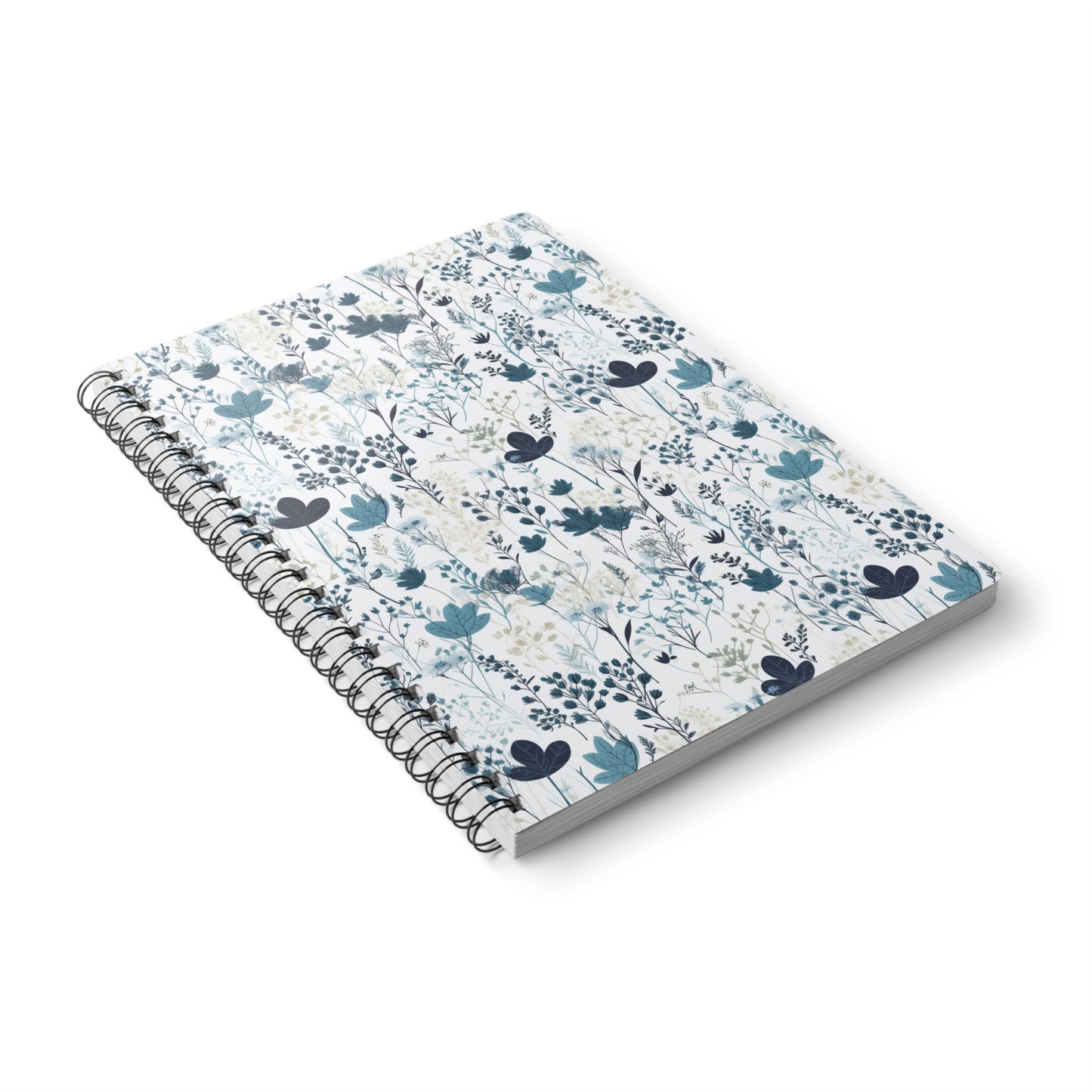 Serene Blue Wildflower Notebook - Spiral Bound with Lined Pages for Nature Lovers - Wirobound Softcover Notebook, A5 Paper products Pattern Symphony   