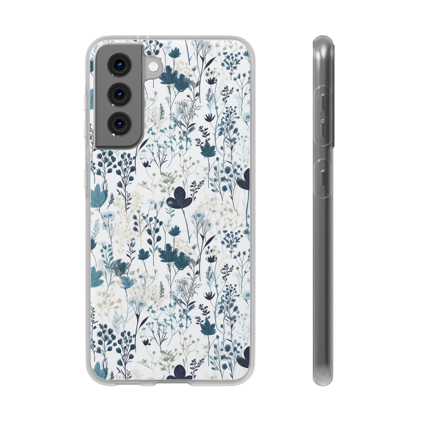 Serene Blue Wildflower Phone Case - Elegant White Background Design - Spring Collection - Flexi Cases Phone Case Pattern Symphony   