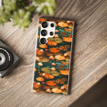 Orange Lotus Whisper: Autumn on the Water - Flexible Phone Case