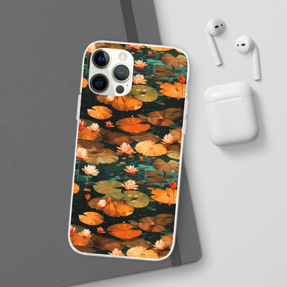 Orange Lotus Whisper: Autumn on the Water - Flexible Phone Case