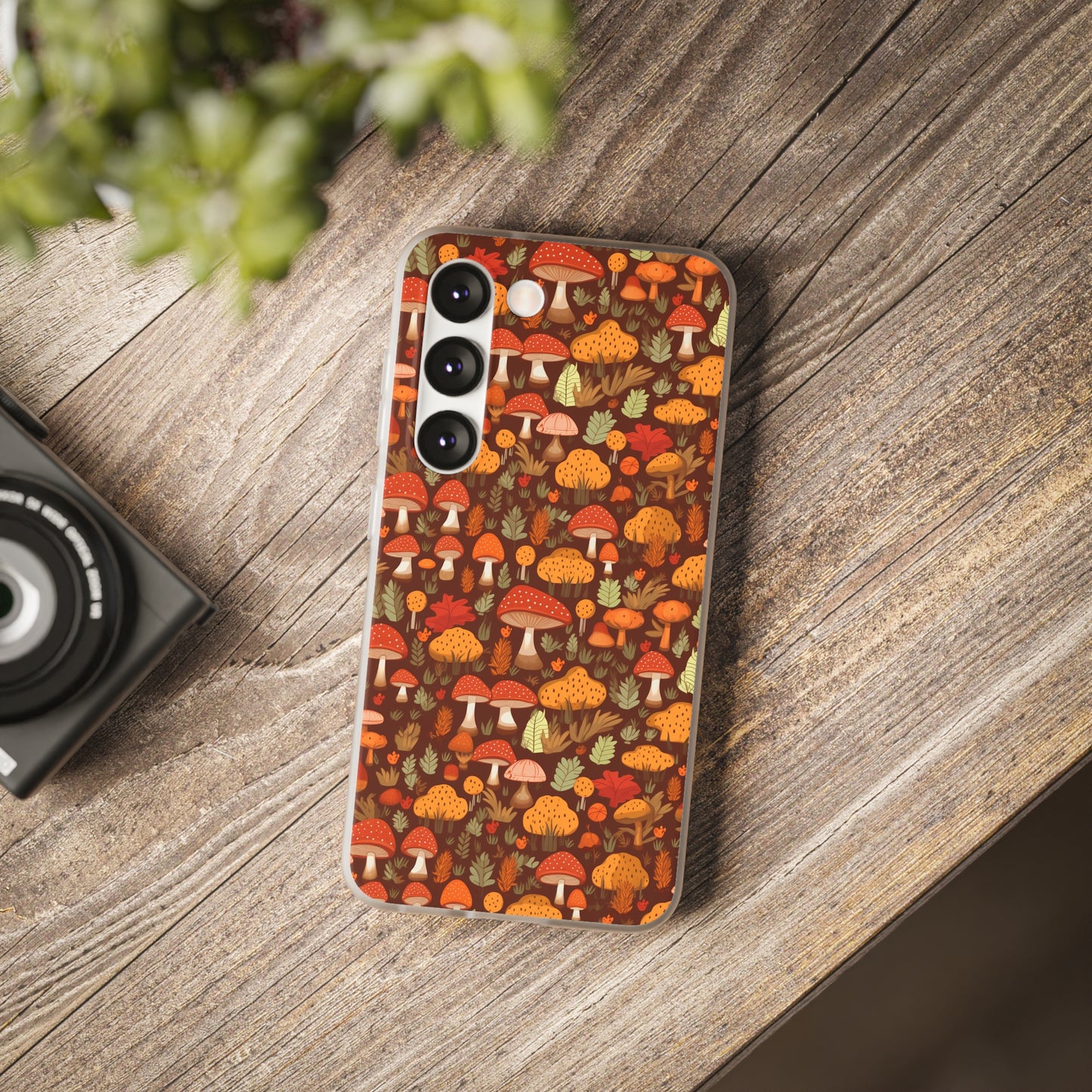 Autumn Spore Wonderland: Enchanting Mushroom and Leaf Designs - Flexible Phone Case