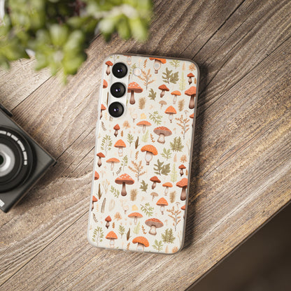 Mushroom Haven - Autumnal Tones Botanical illustration - Flexible Phone Case