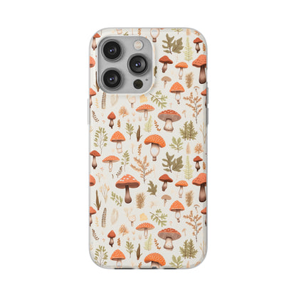 Mushroom Haven - Autumnal Tones Botanical illustration - Flexible Phone Case