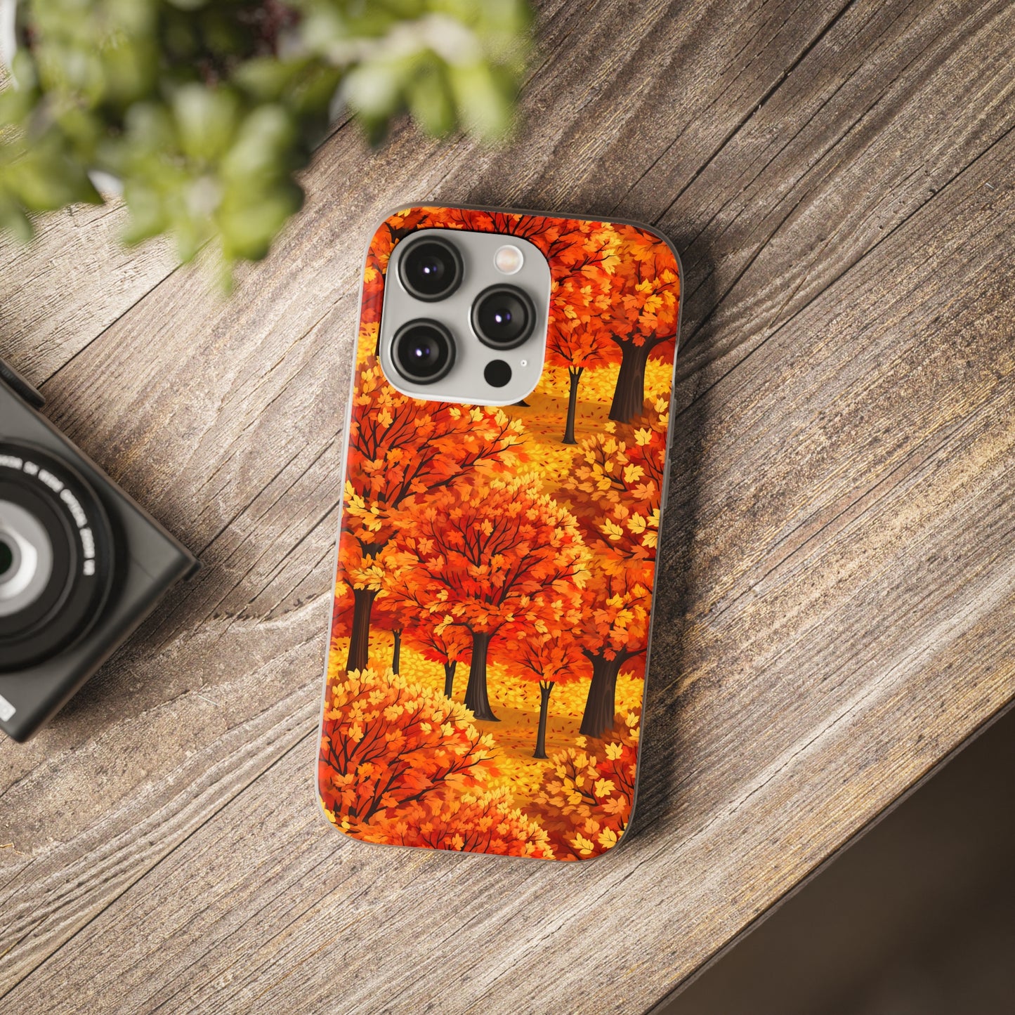 Impasto-Style Woodlands: High-Contrast Autumn Foliage - Flexible Phone Case