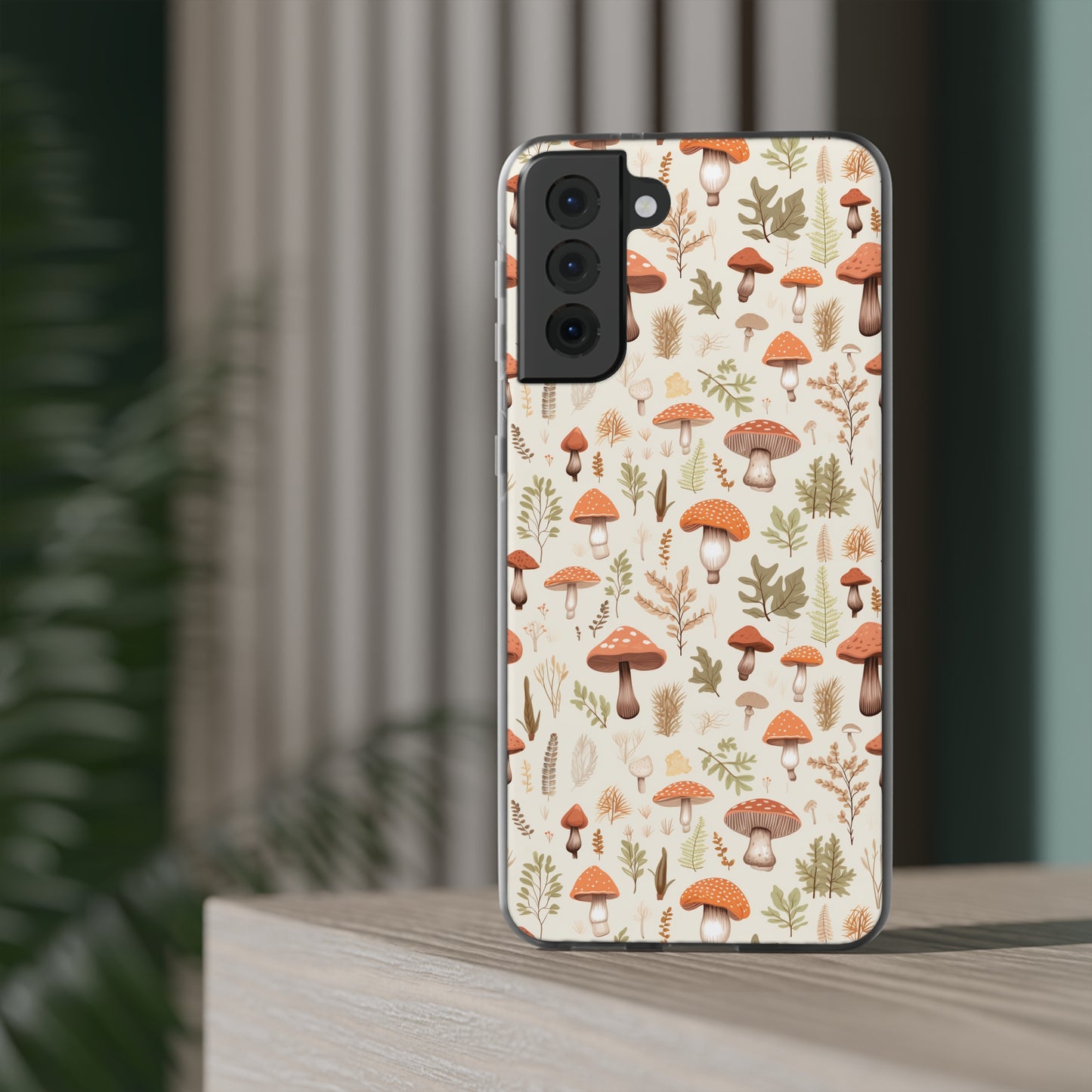 Mushroom Haven - Autumnal Tones Botanical illustration - Flexible Phone Case