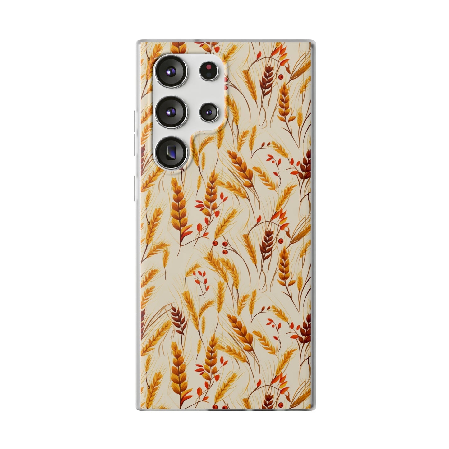 Golden Harvest: An Autumn Collage of Wheat and Berries - Flexible Phone Case