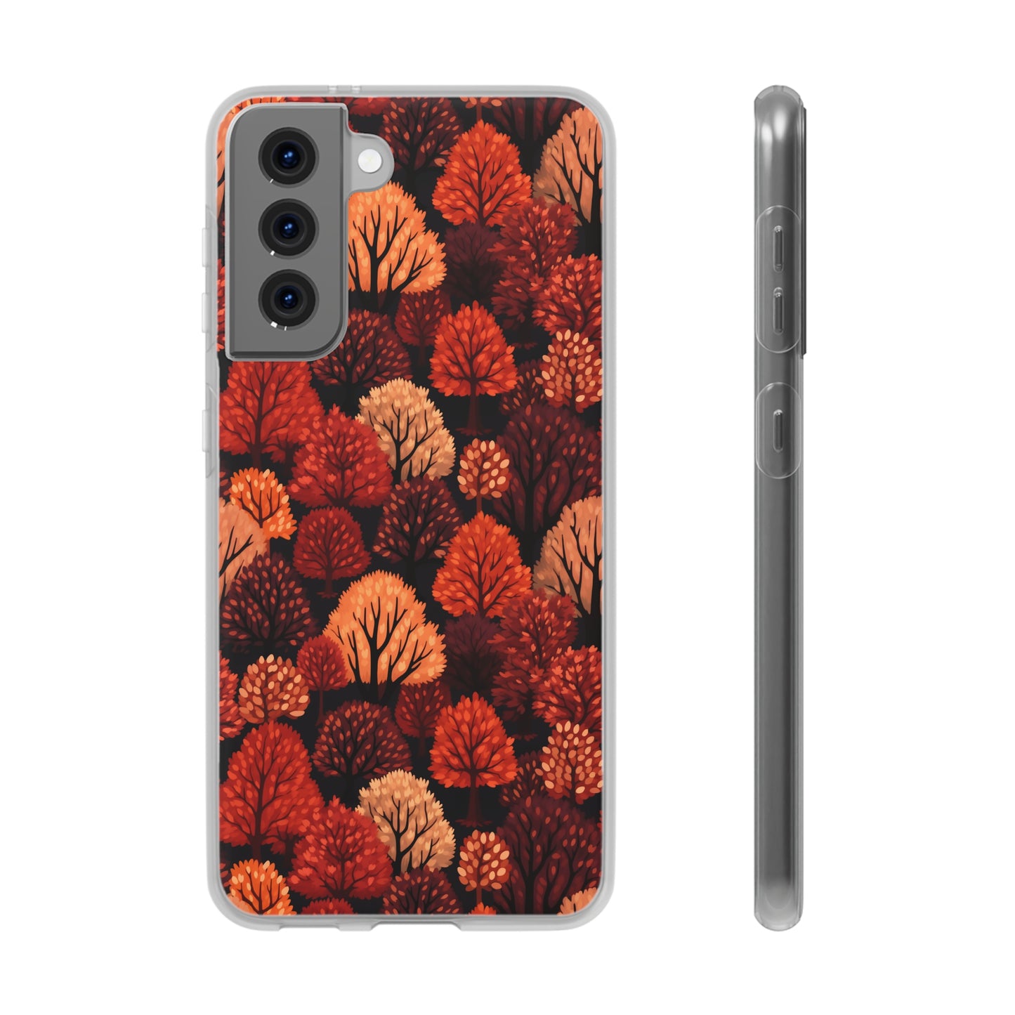 Crimson Forest: Autumn Trees in Vibrant Detail - Flexible Phone Case