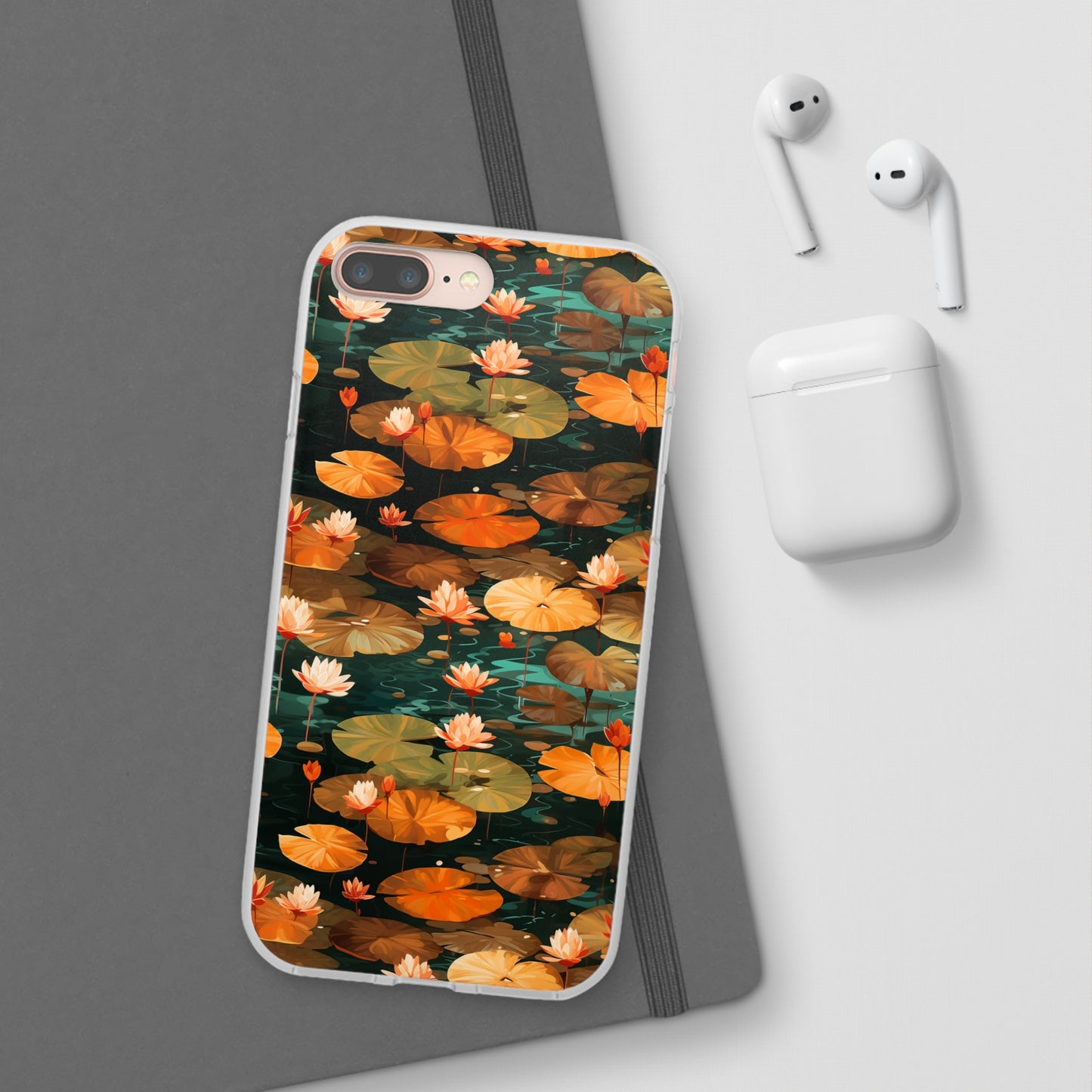 Orange Lotus Whisper: Autumn on the Water - Flexible Phone Case