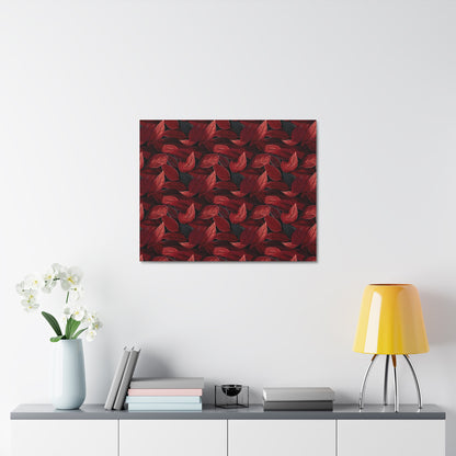 Scarlet Whispers: Lush Autumn Colours in Botanical Bliss - Satin Canvas, Stretched