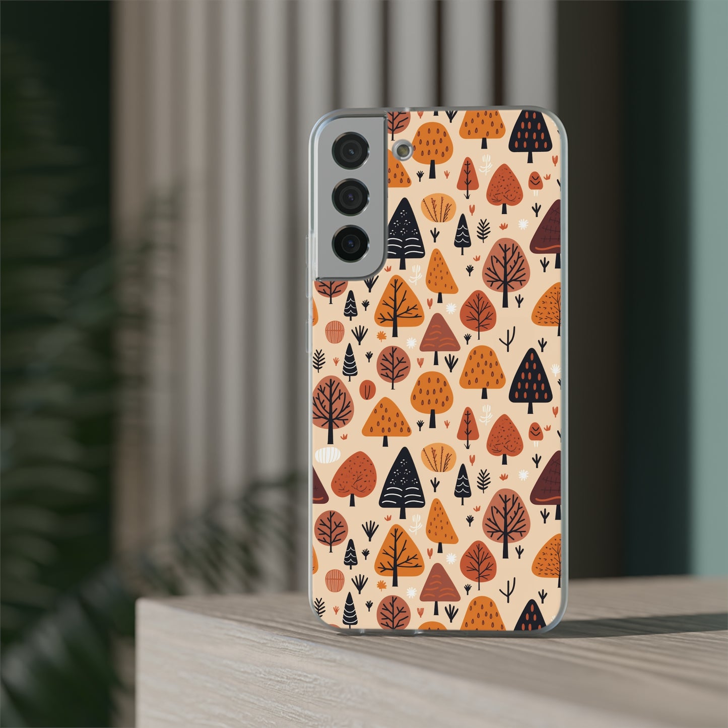 Terracotta Tree Tapestry: A Playful Autumn Mosaic - Flexible Phone Case