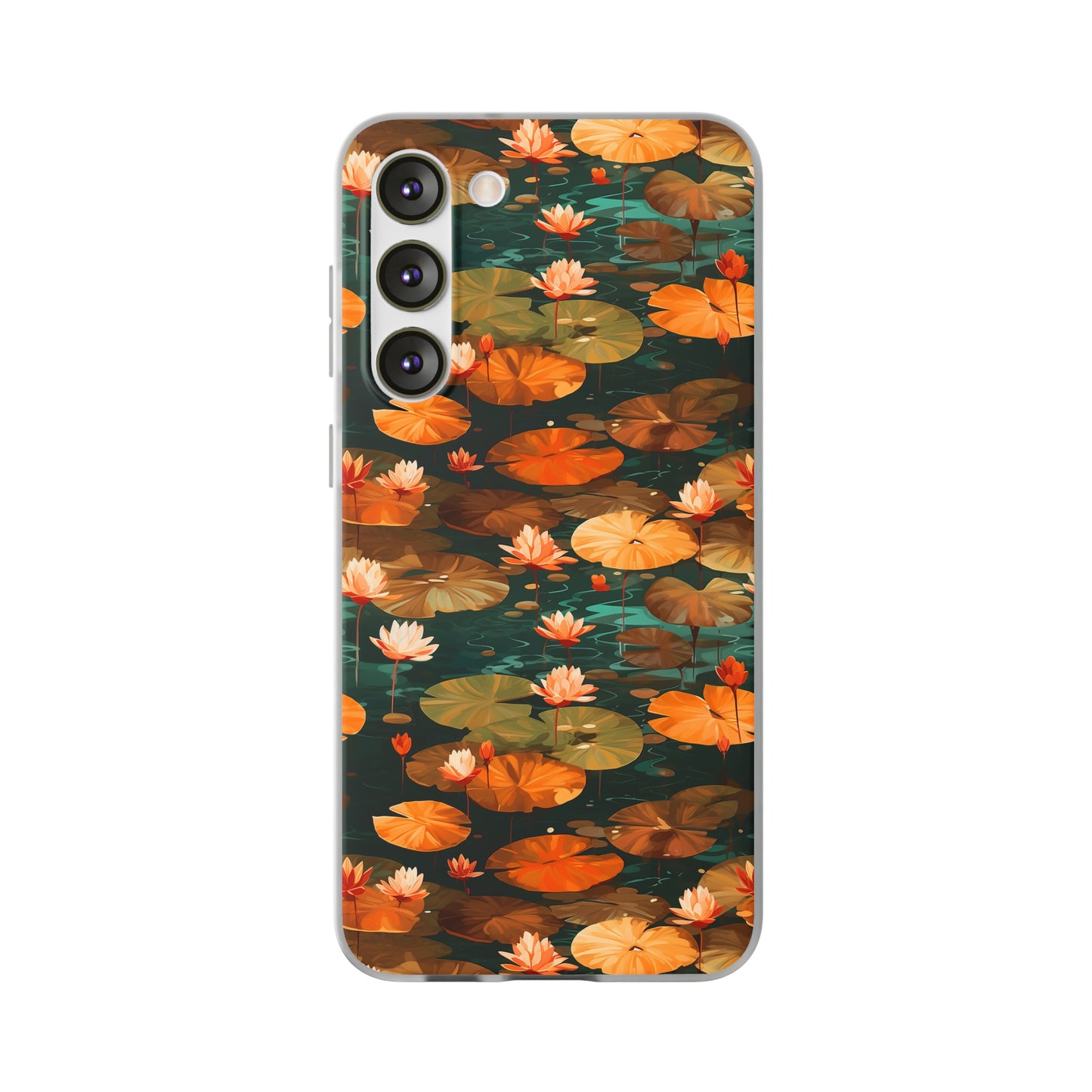 Orange Lotus Whisper: Autumn on the Water - Flexible Phone Case