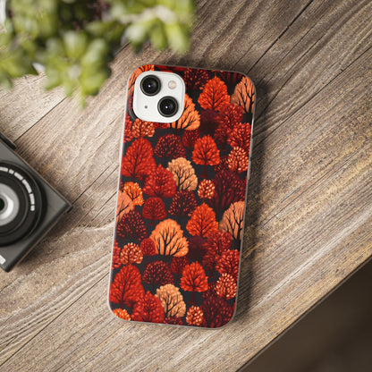 Crimson Forest: Autumn Trees in Vibrant Detail - Flexible Phone Case