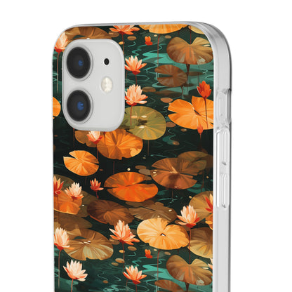 Orange Lotus Whisper: Autumn on the Water - Flexible Phone Case