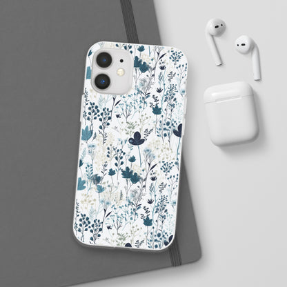 Serene Blue Wildflower Phone Case - Elegant White Background Design - Spring Collection - Flexi Cases Phone Case Pattern Symphony iPhone 12 Mini with gift packaging  