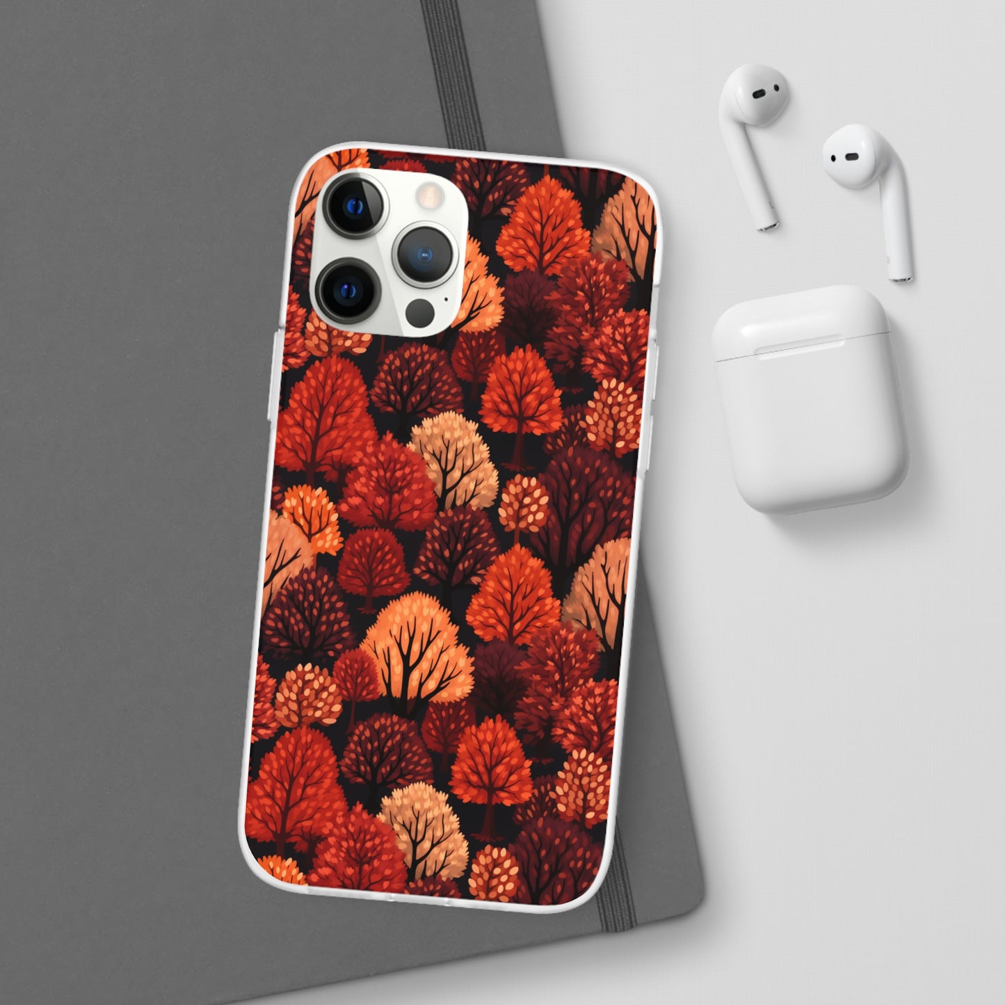 Crimson Forest: Autumn Trees in Vibrant Detail - Flexible Phone Case