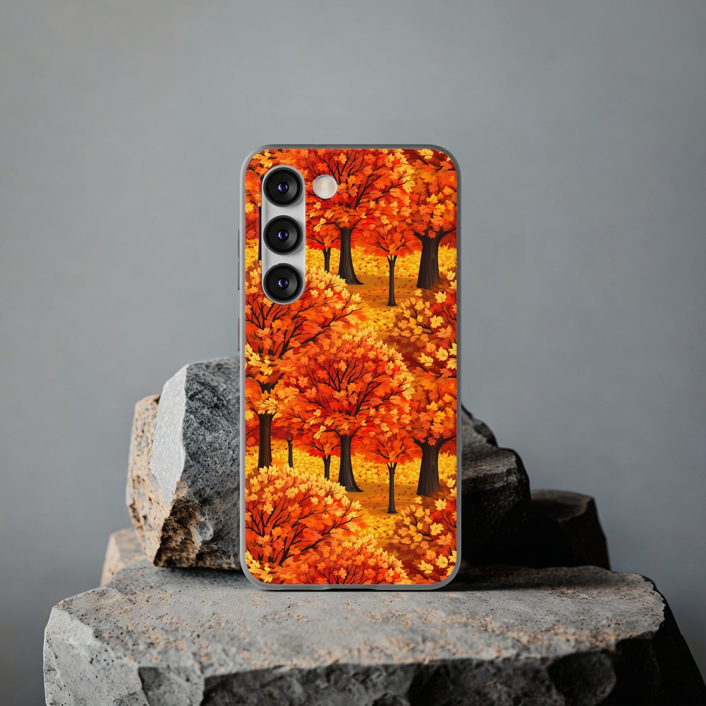 Impasto-Style Woodlands: High-Contrast Autumn Foliage - Flexible Phone Case