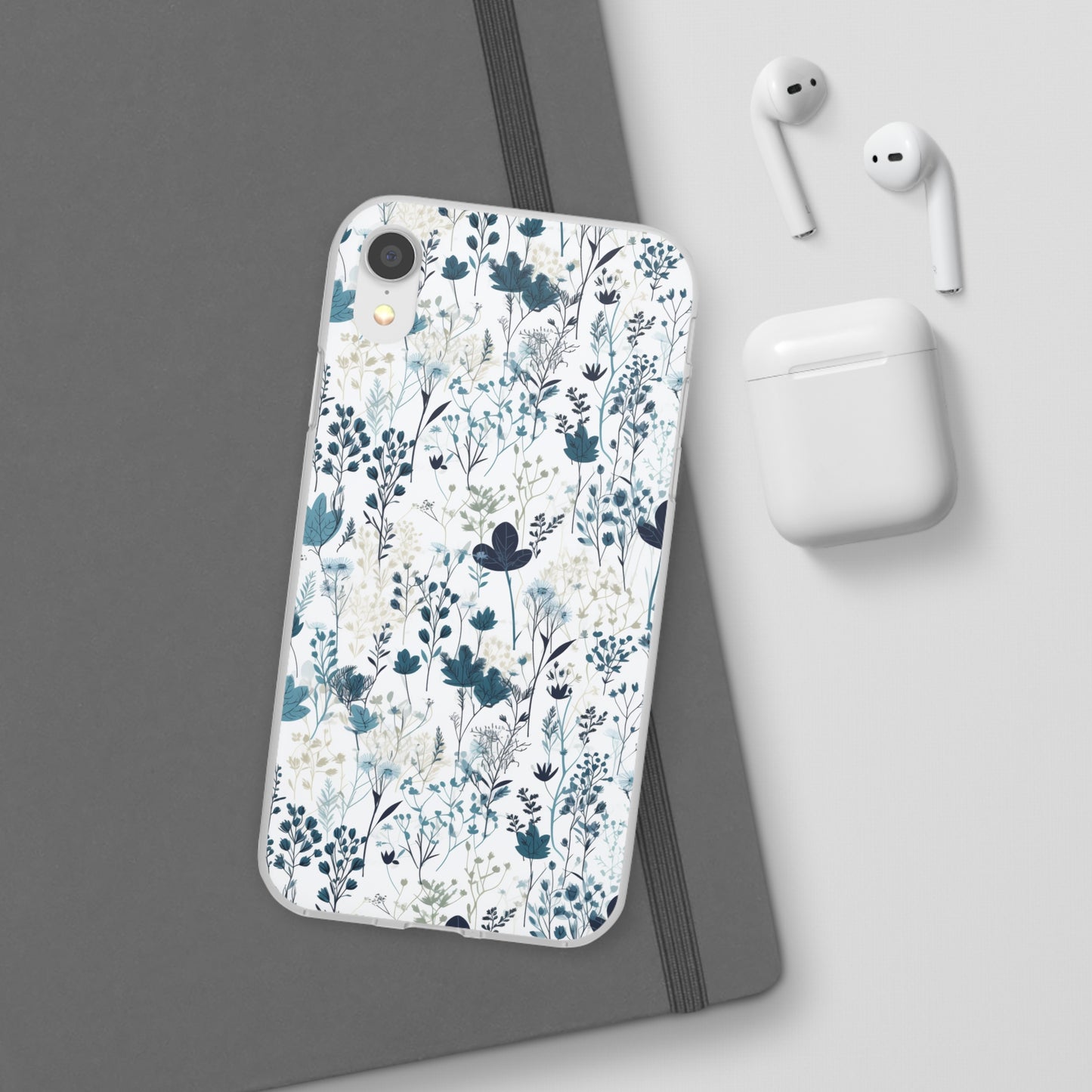 Serene Blue Wildflower Phone Case - Elegant White Background Design - Spring Collection - Flexi Cases Phone Case Pattern Symphony iPhone XR with gift packaging  