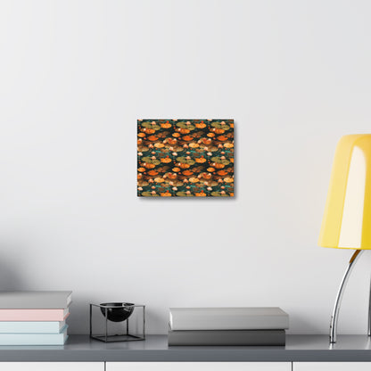 Orange Lotus Whisper: Autumn on the Water - Satin Canvas, Stretched