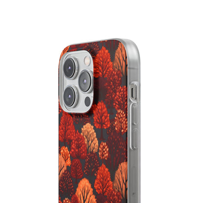 Crimson Forest: Autumn Trees in Vibrant Detail - Flexible Phone Case