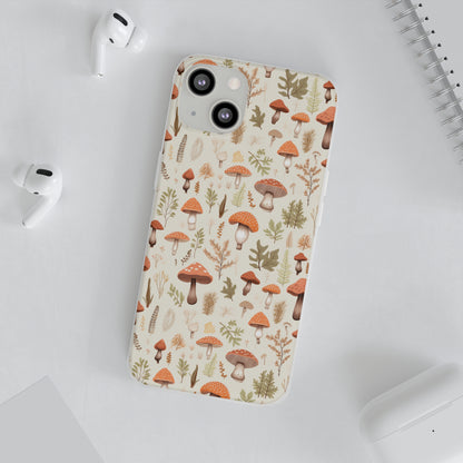 Mushroom Haven - Autumnal Tones Botanical illustration - Flexible Phone Case