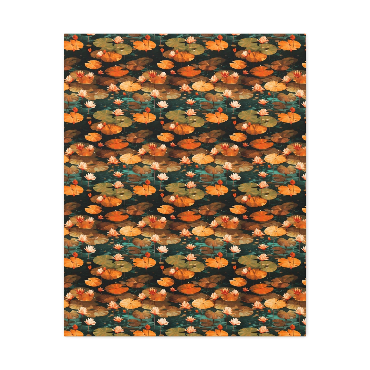 Orange Lotus Whisper: Autumn on the Water - Satin Canvas, Stretched