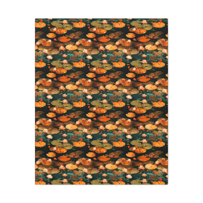 Orange Lotus Whisper: Autumn on the Water - Satin Canvas, Stretched