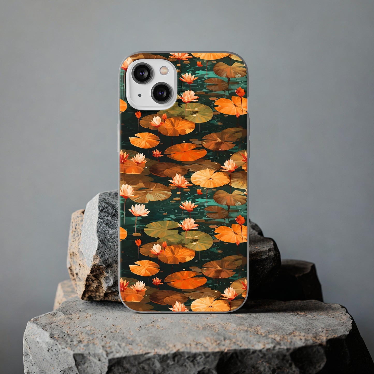 Orange Lotus Whisper: Autumn on the Water - Flexible Phone Case