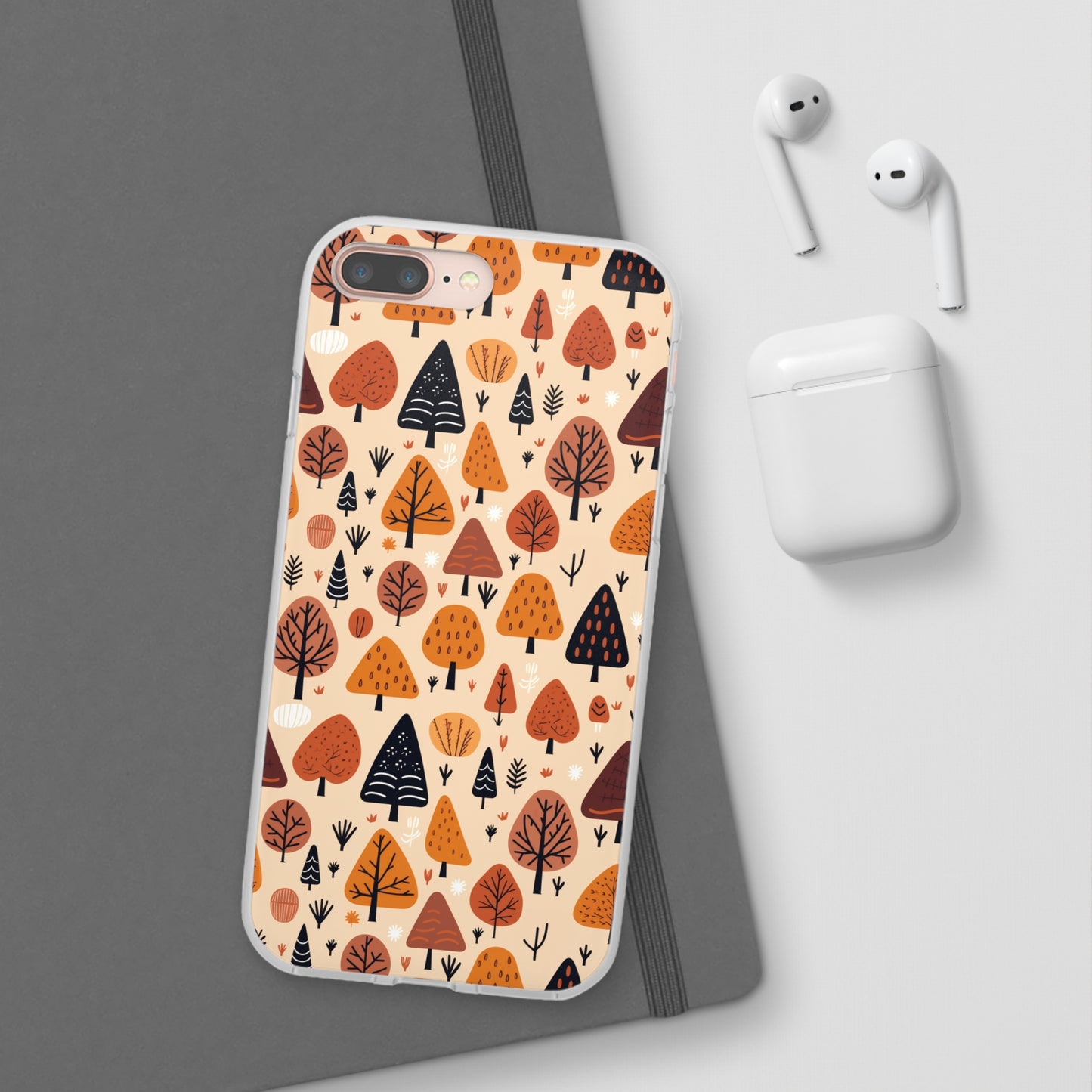 Terracotta Tree Tapestry: A Playful Autumn Mosaic - Flexible Phone Case