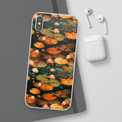 Orange Lotus Whisper: Autumn on the Water - Flexible Phone Case