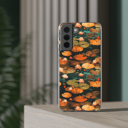 Orange Lotus Whisper: Autumn on the Water - Flexible Phone Case