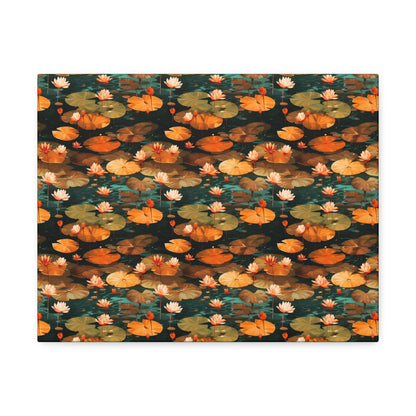 Orange Lotus Whisper: Autumn on the Water - Satin Canvas, Stretched