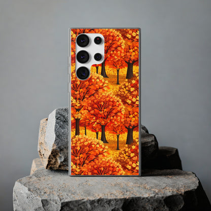 Impasto-Style Woodlands: High-Contrast Autumn Foliage - Flexible Phone Case