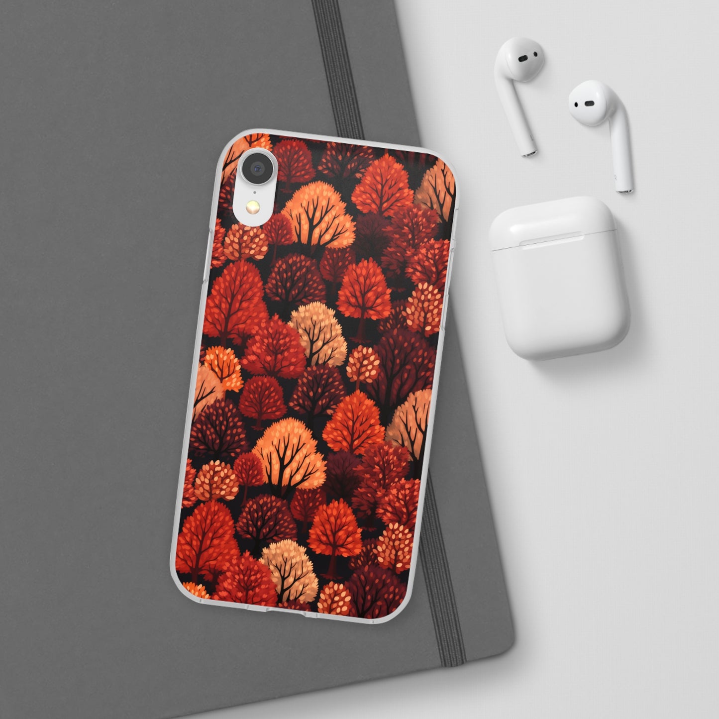 Crimson Forest: Autumn Trees in Vibrant Detail - Flexible Phone Case