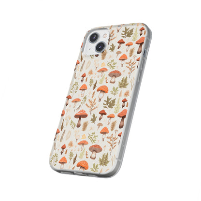 Mushroom Haven - Autumnal Tones Botanical illustration - Flexible Phone Case