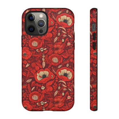 Radiant Spring Blossoms Tough Phone Case - Vibrant Red Floral Design