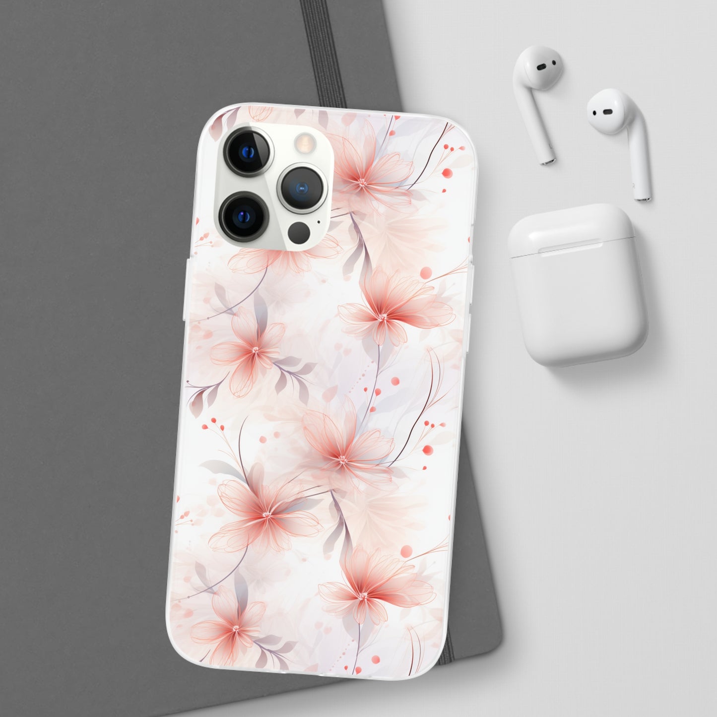 Whispering Petals: Subtle Grey & Pastel Red Gradient Phone Case