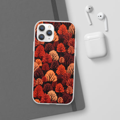 Crimson Forest: Autumn Trees in Vibrant Detail - Flexible Phone Case