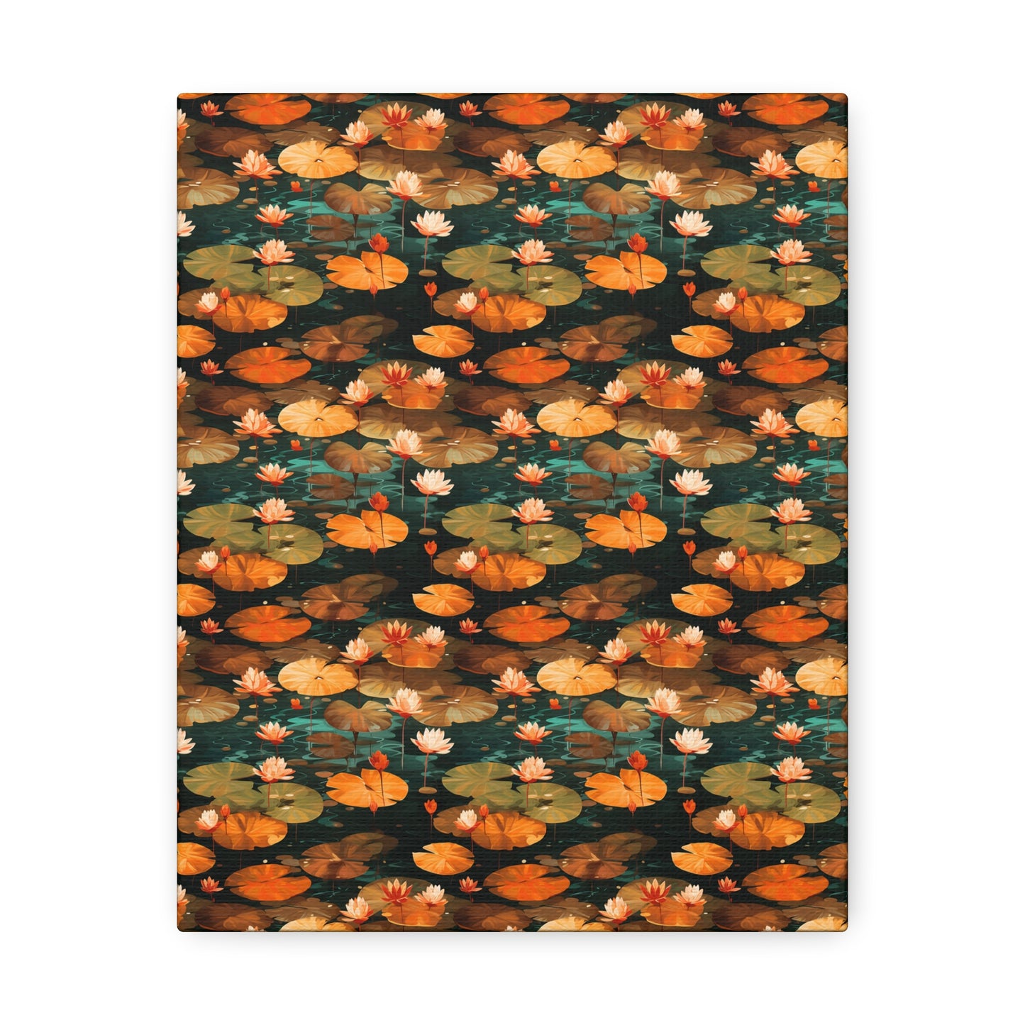 Orange Lotus Whisper: Autumn on the Water - Satin Canvas, Stretched