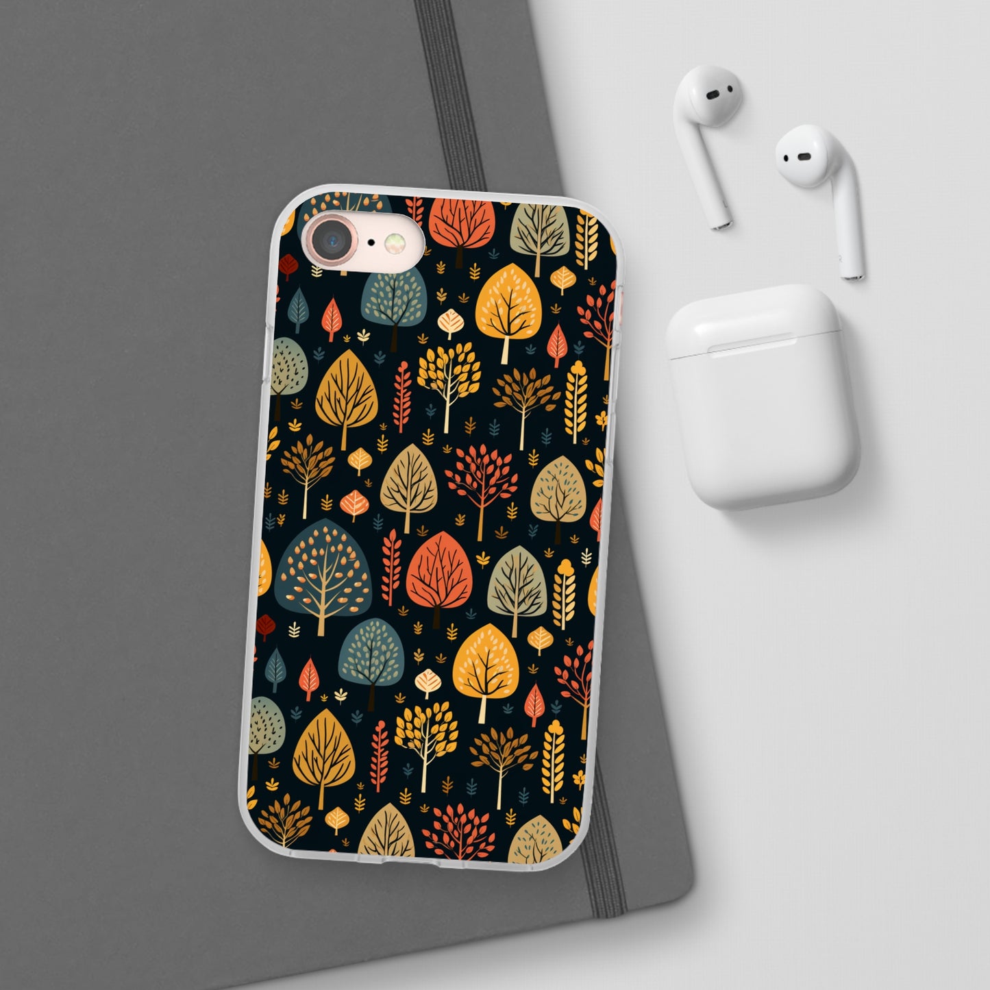 Mid-Century Mosaic: Dappled Leaves and Folk Imagery - Flexible Phone Case