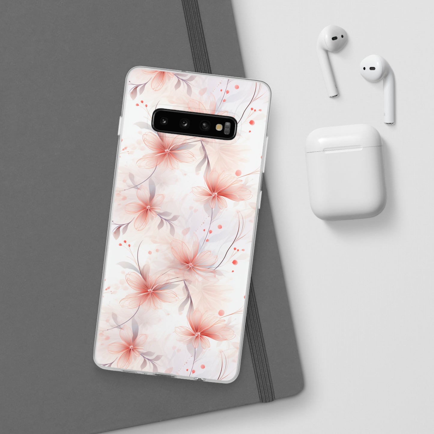 Whispering Petals: Subtle Grey & Pastel Red Gradient Phone Case