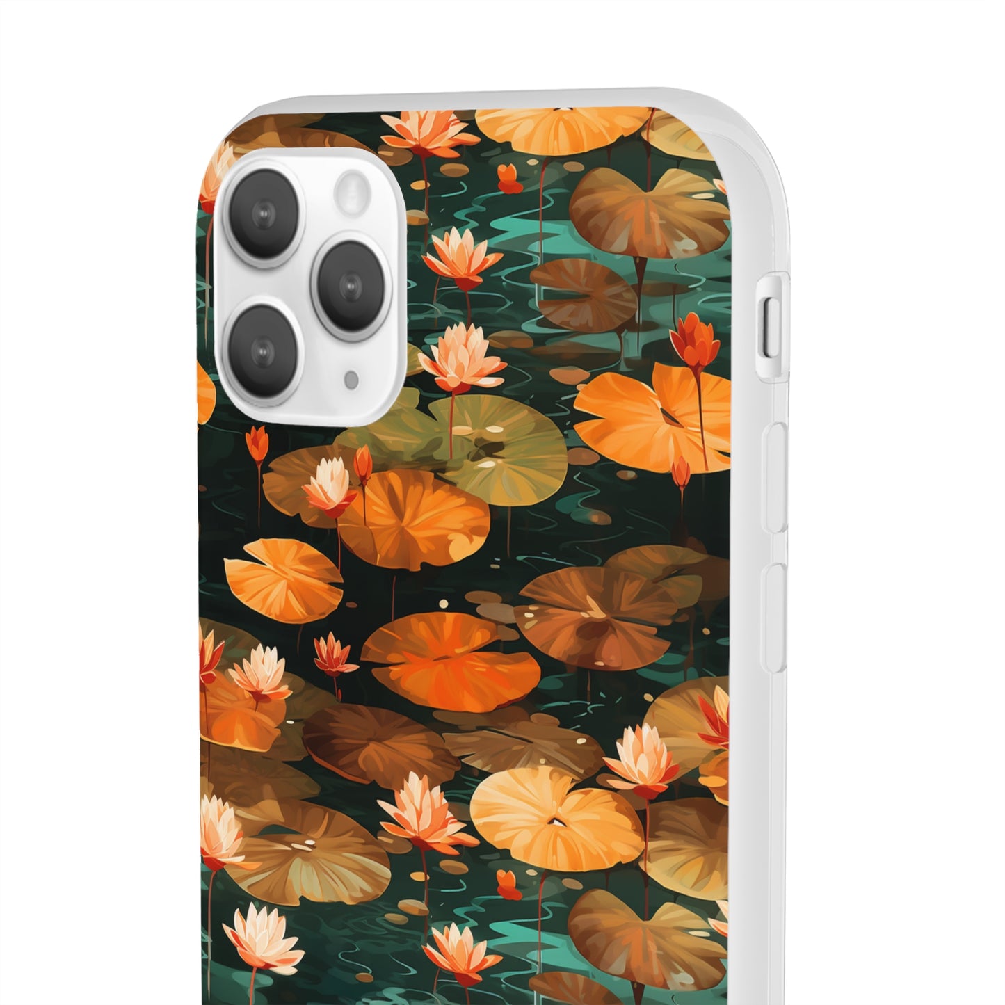 Orange Lotus Whisper: Autumn on the Water - Flexible Phone Case