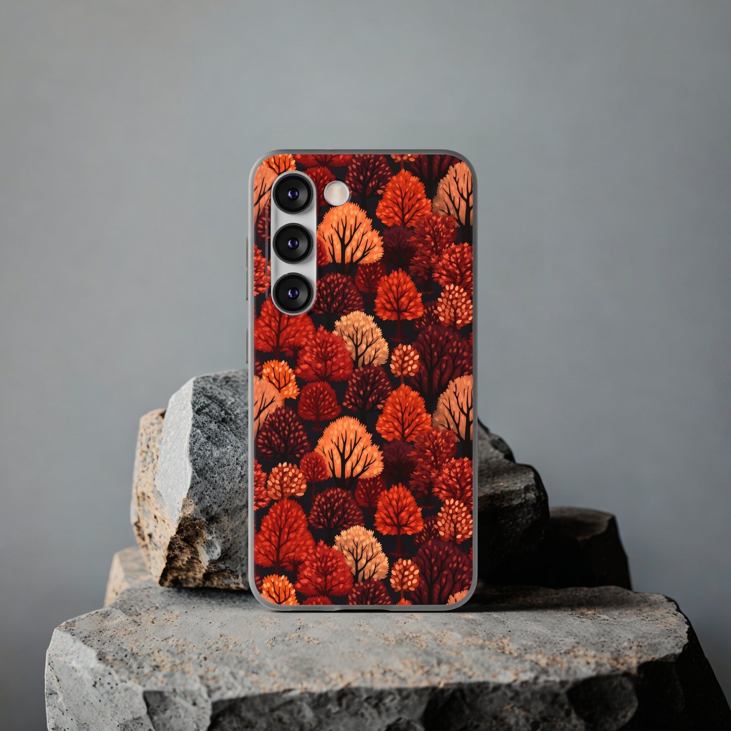 Crimson Forest: Autumn Trees in Vibrant Detail - Flexible Phone Case