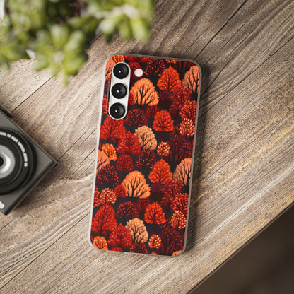 Crimson Forest: Autumn Trees in Vibrant Detail - Flexible Phone Case