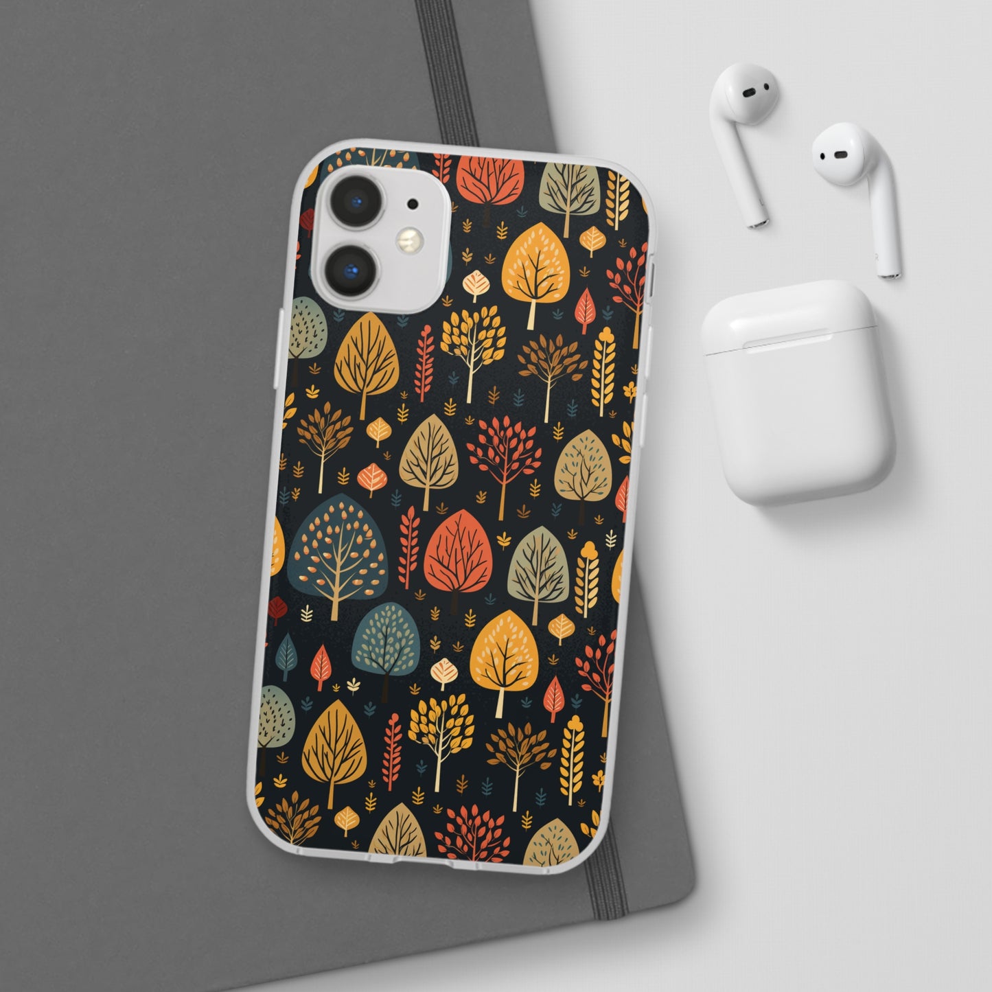 Mid-Century Mosaic: Dappled Leaves and Folk Imagery - Flexible Phone Case