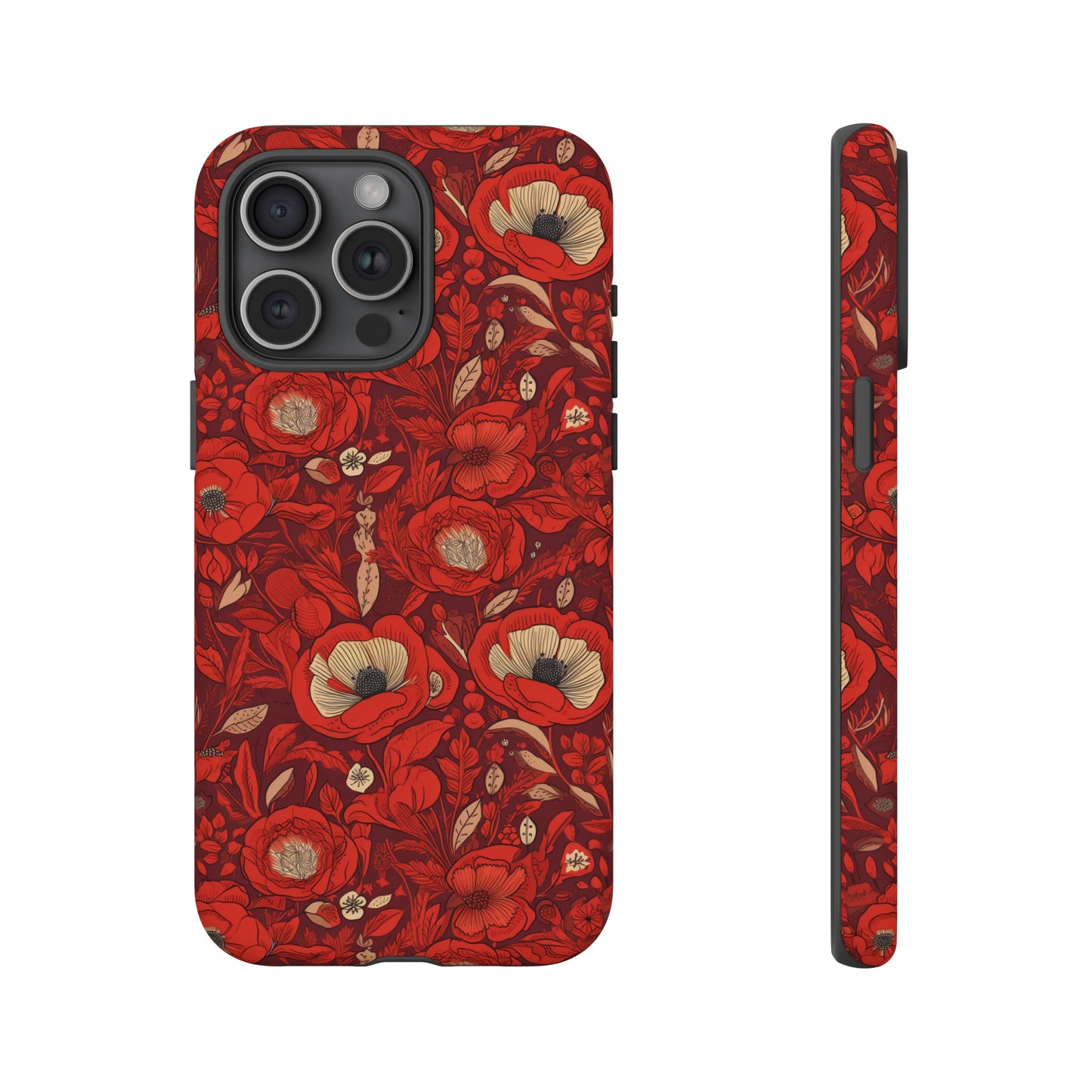 Radiant Spring Blossoms Tough Phone Case - Vibrant Red Floral Design