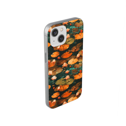 Orange Lotus Whisper: Autumn on the Water - Flexible Phone Case